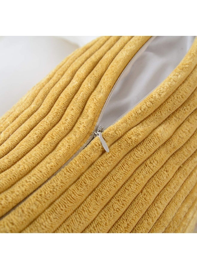 Pack of 2, Corduroy Soft Decorative Square Throw Pillow Cover Cushion Covers Pillowcase, Home Decor Decorations for Sofa Couch Bed Chair 18x18 Inch/45x45 cm (Striped Grass Yellow) - Image 3